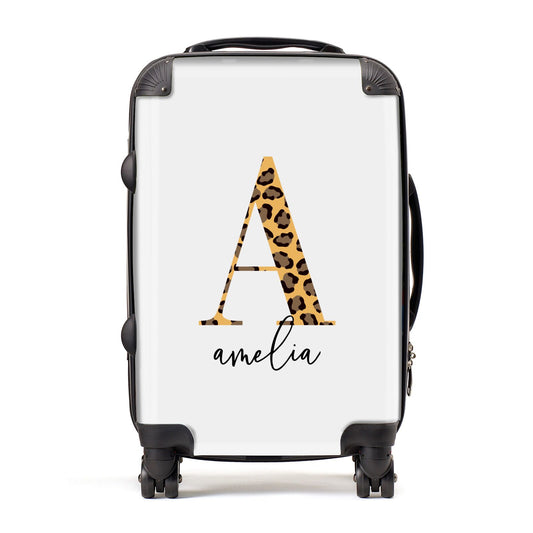 Leopard Print Initial with Name Suitcase