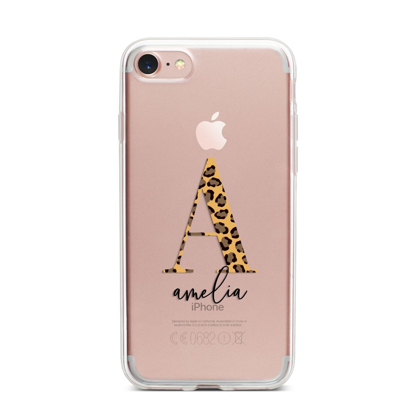 Leopard Print Initial with Name iPhone 7 Bumper Case on Rose Gold iPhone