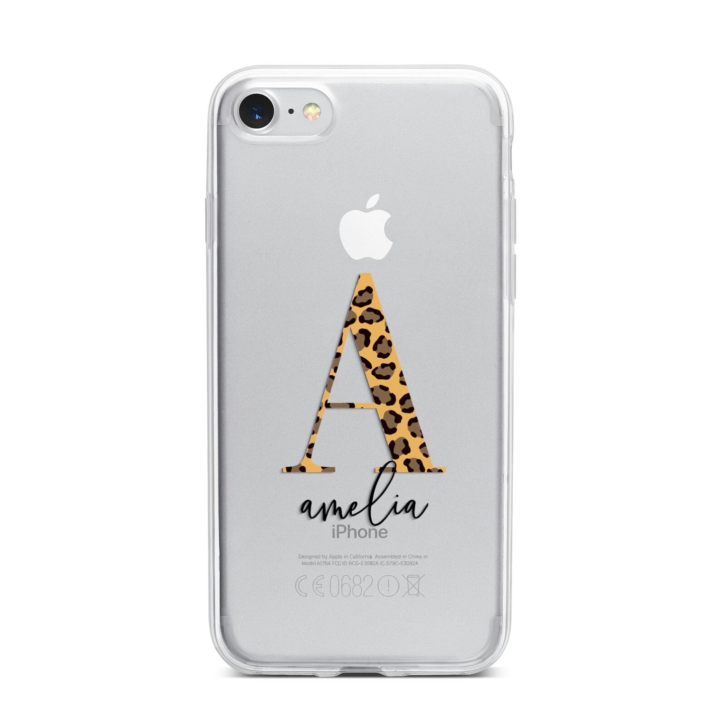 Leopard Print Initial with Name iPhone 7 Bumper Case on Silver iPhone