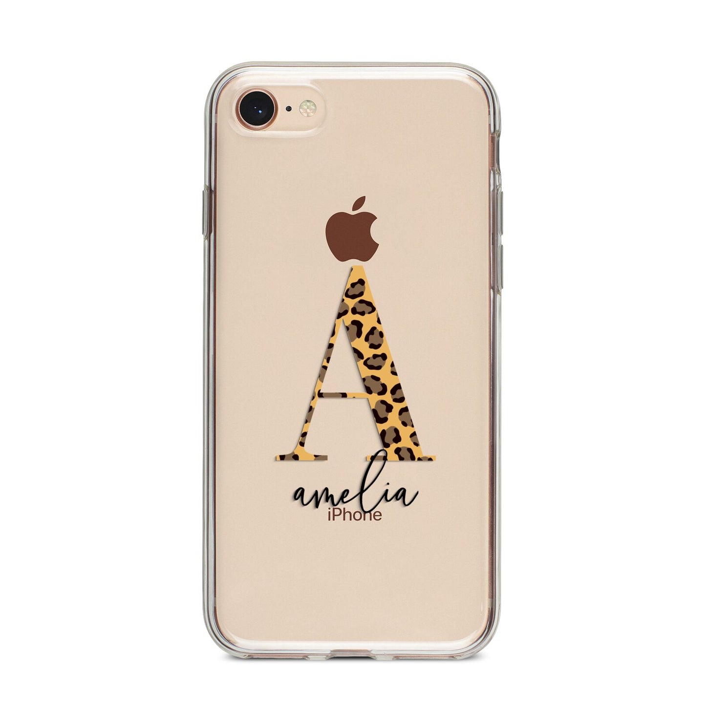 Leopard Print Initial with Name iPhone 8 Bumper Case on Rose Gold iPhone
