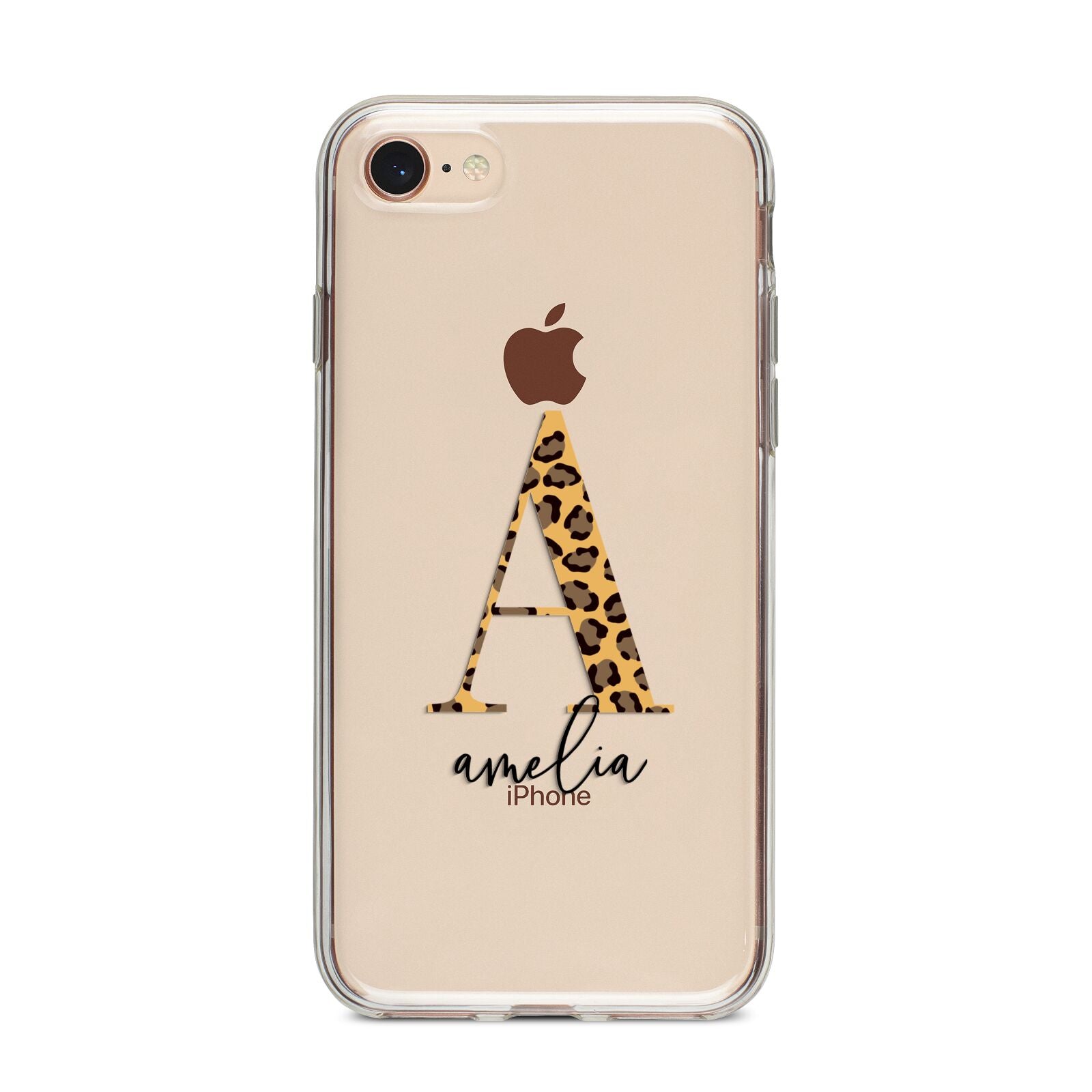 Leopard Print Initial with Name iPhone 8 Bumper Case on Rose Gold iPhone