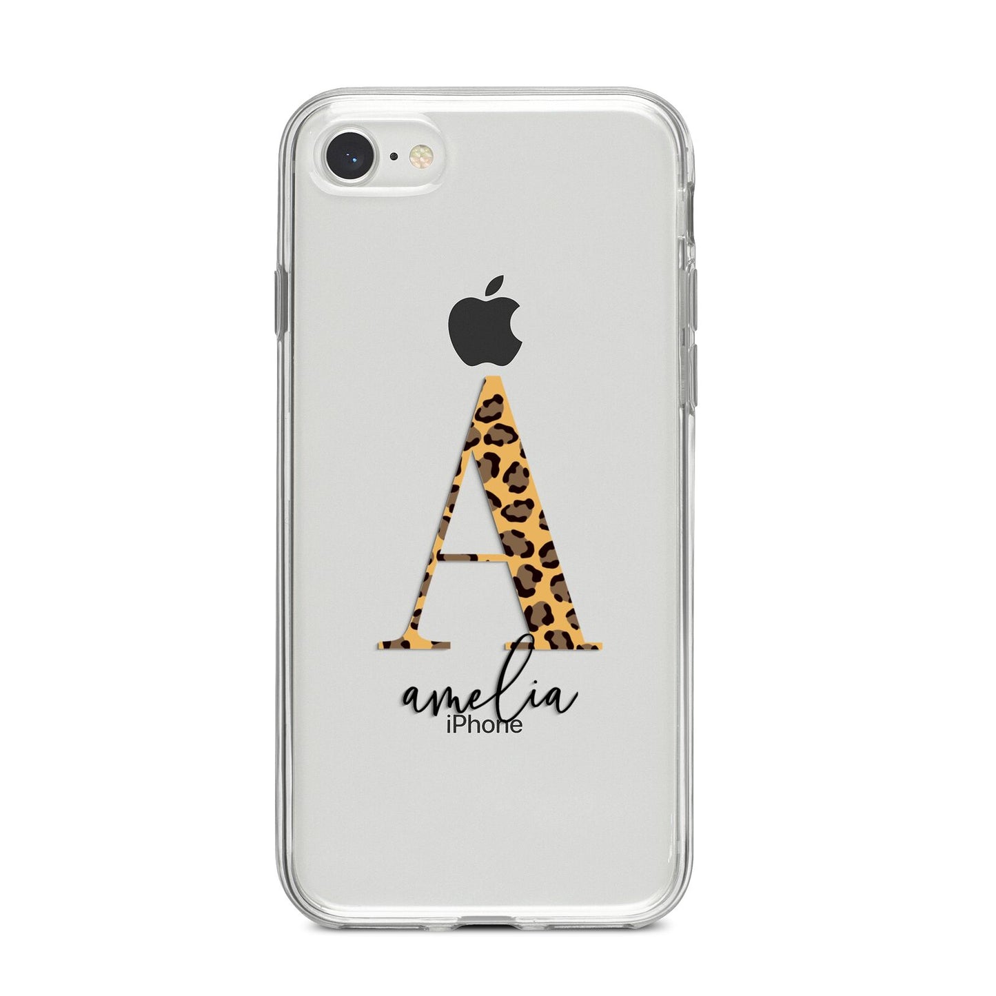Leopard Print Initial with Name iPhone 8 Bumper Case on Silver iPhone