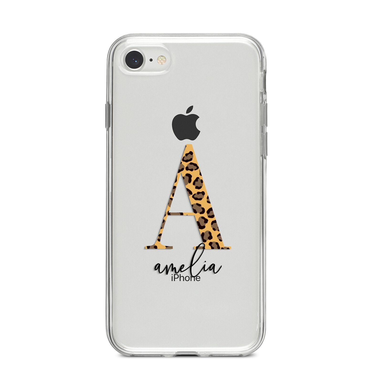 Leopard Print Initial with Name iPhone 8 Bumper Case on Silver iPhone