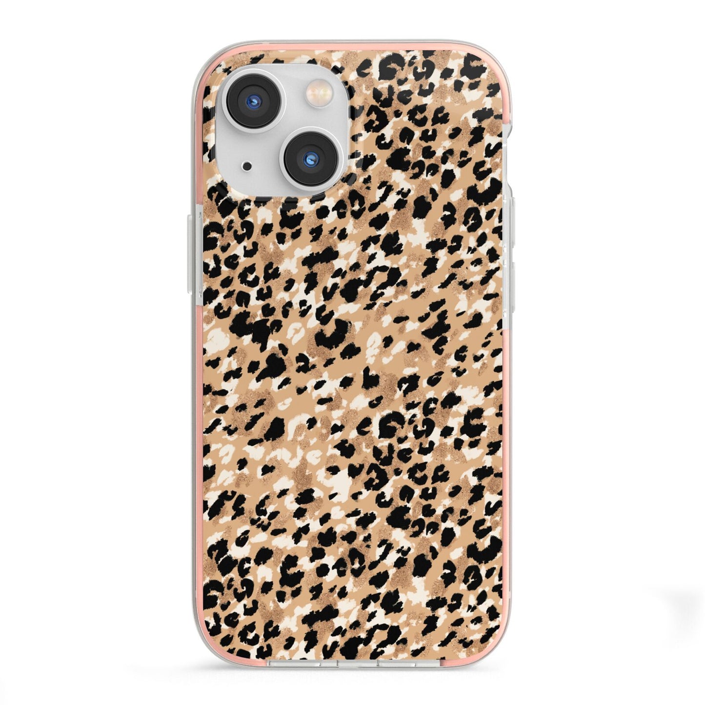 Leopard Print iPhone 13 Mini TPU Impact Case with Pink Edges