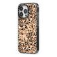 Leopard Print iPhone 13 Pro Black Impact Case Side Angle on Silver phone