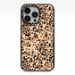 Leopard Print iPhone 13 Pro Black Impact Case on Silver phone
