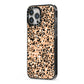 Leopard Print iPhone 13 Pro Max Black Impact Case Side Angle on Silver phone