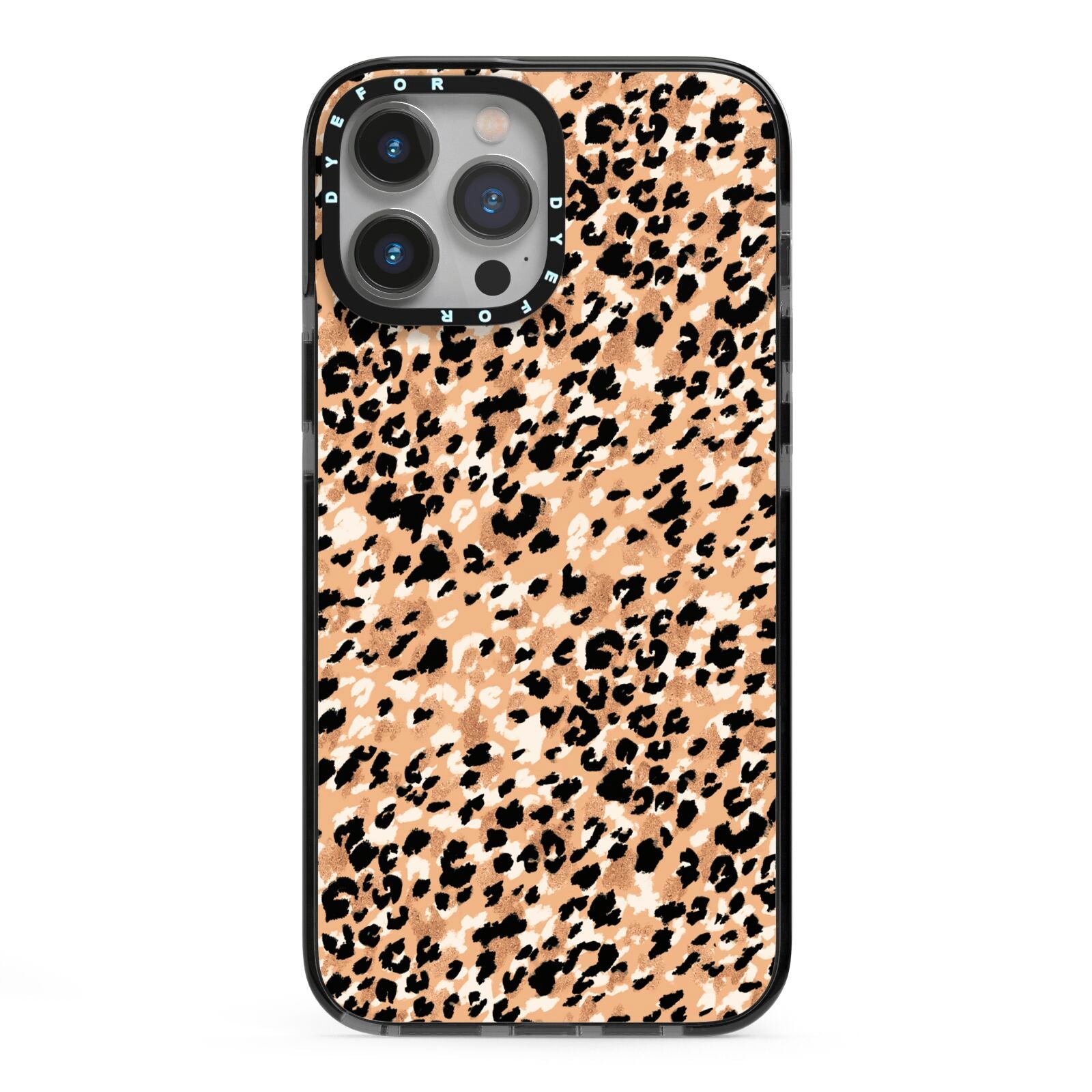 Leopard Print iPhone 13 Pro Max Black Impact Case on Silver phone