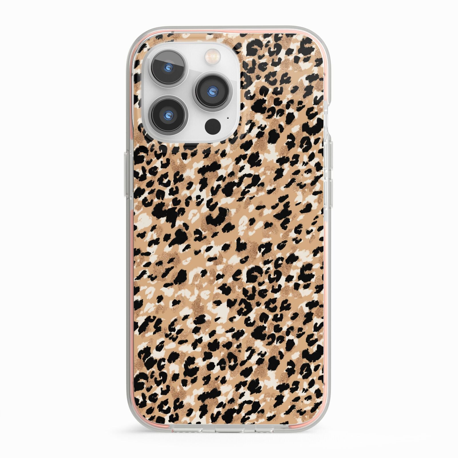 Leopard Print iPhone 13 Pro TPU Impact Case with Pink Edges