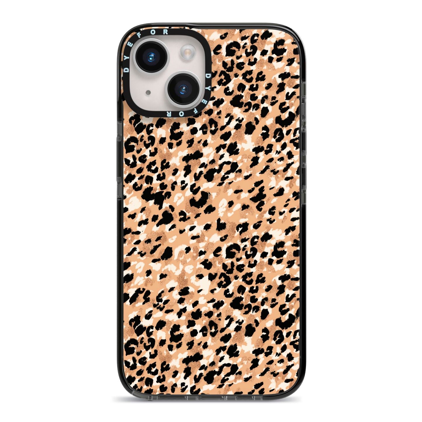 Leopard Print iPhone 14 Black Impact Case on Silver phone