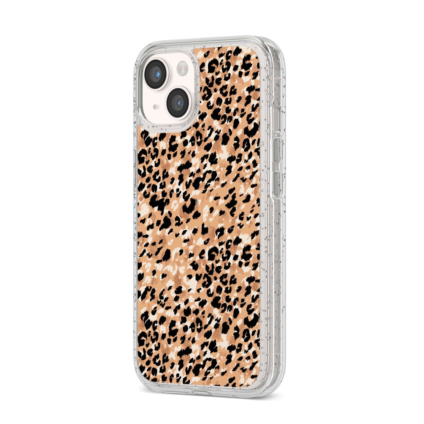 Leopard Print iPhone 14 Glitter Tough Case Starlight Angled Image