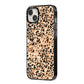 Leopard Print iPhone 14 Plus Black Impact Case Side Angle on Silver phone