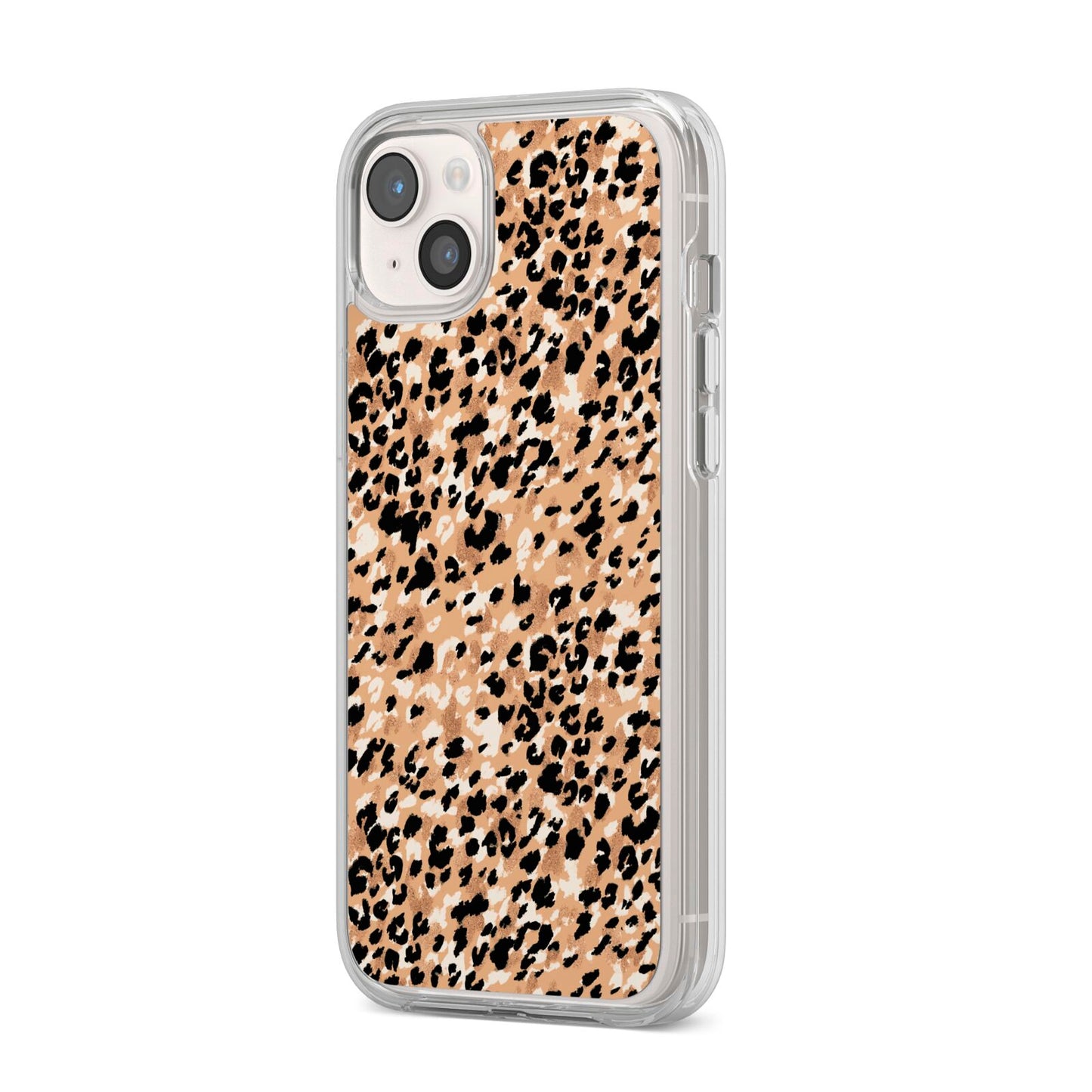 Leopard Print iPhone 14 Plus Clear Tough Case Starlight Angled Image