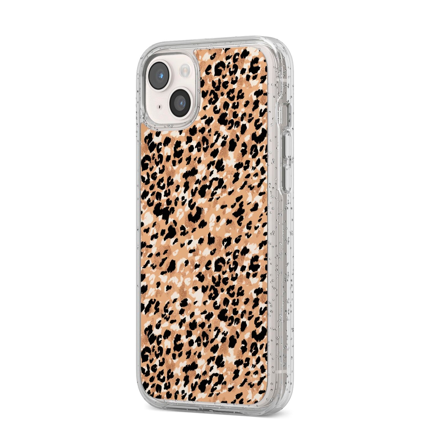 Leopard Print iPhone 14 Plus Glitter Tough Case Starlight Angled Image