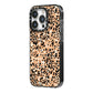 Leopard Print iPhone 14 Pro Black Impact Case Side Angle on Silver phone