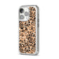 Leopard Print iPhone 14 Pro Clear Tough Case Silver Angled Image