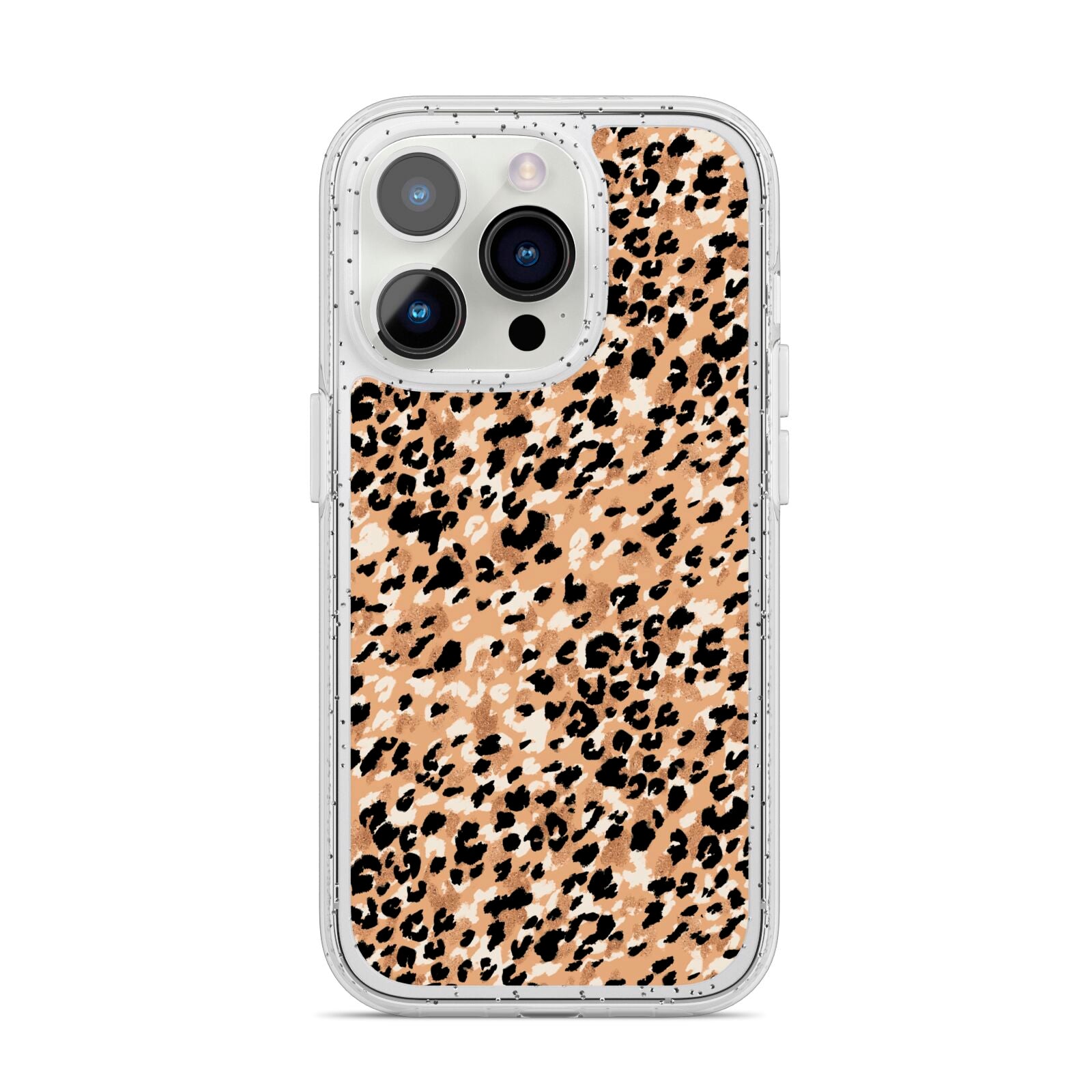 Leopard Print iPhone 14 Pro Glitter Tough Case Silver