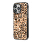 Leopard Print iPhone 14 Pro Max Black Impact Case Side Angle on Silver phone