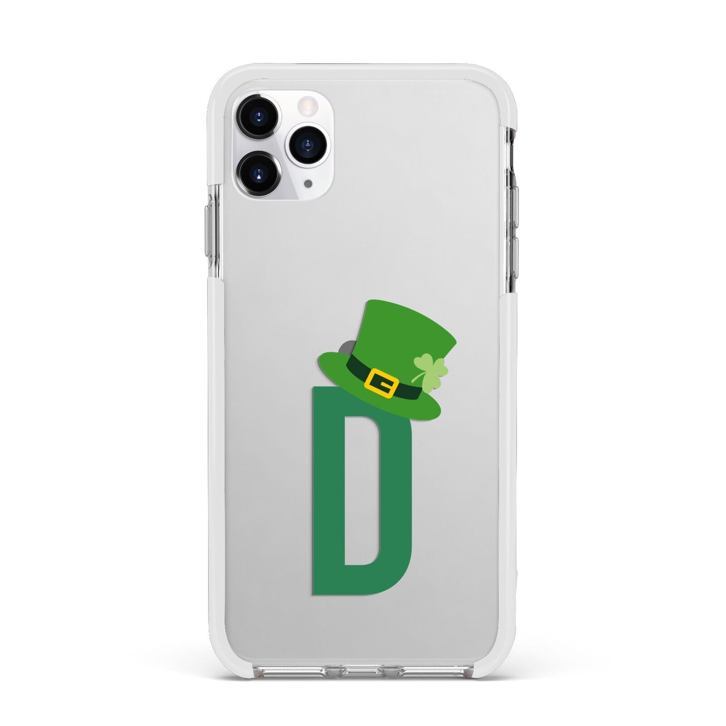 Leprechaun Hat Custom Monogram Apple iPhone 11 Pro Max in Silver with White Impact Case