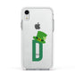 Leprechaun Hat Custom Monogram Apple iPhone XR Impact Case White Edge on Silver Phone