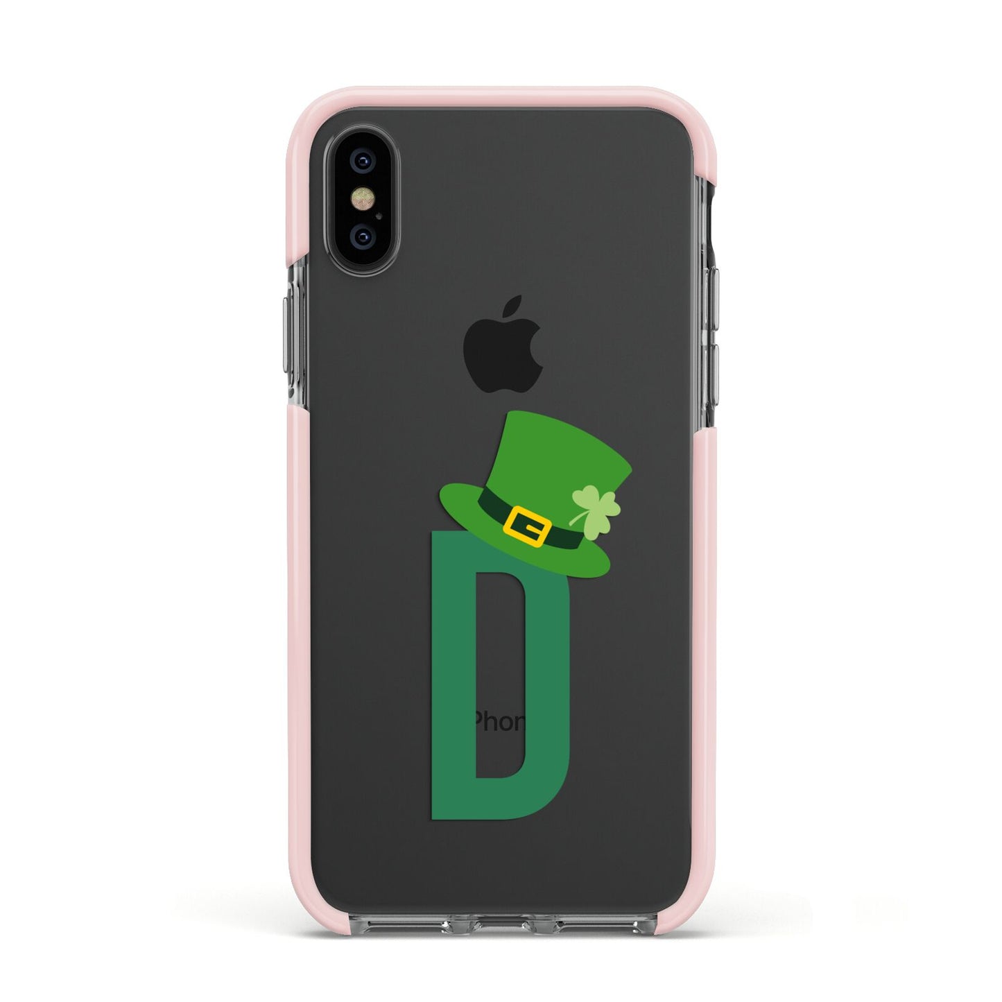 Leprechaun Hat Custom Monogram Apple iPhone Xs Impact Case Pink Edge on Black Phone