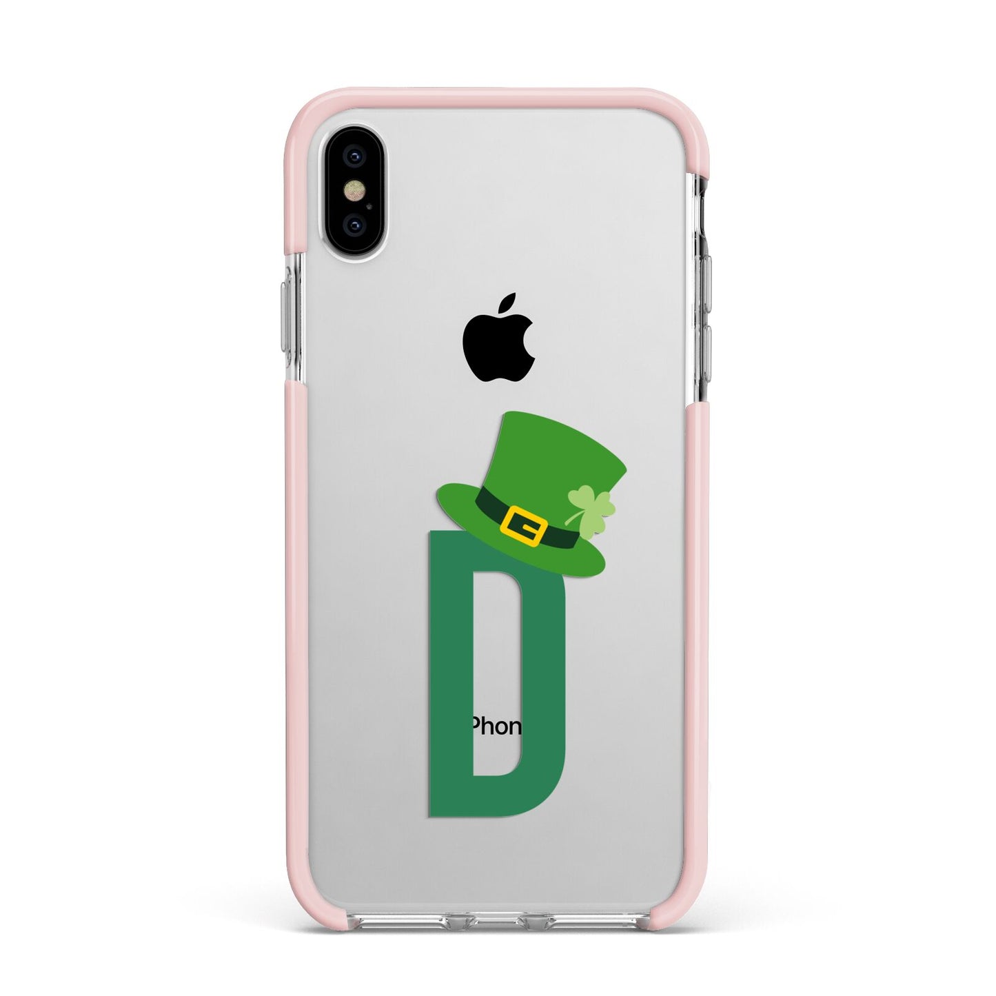 Leprechaun Hat Custom Monogram Apple iPhone Xs Max Impact Case Pink Edge on Silver Phone