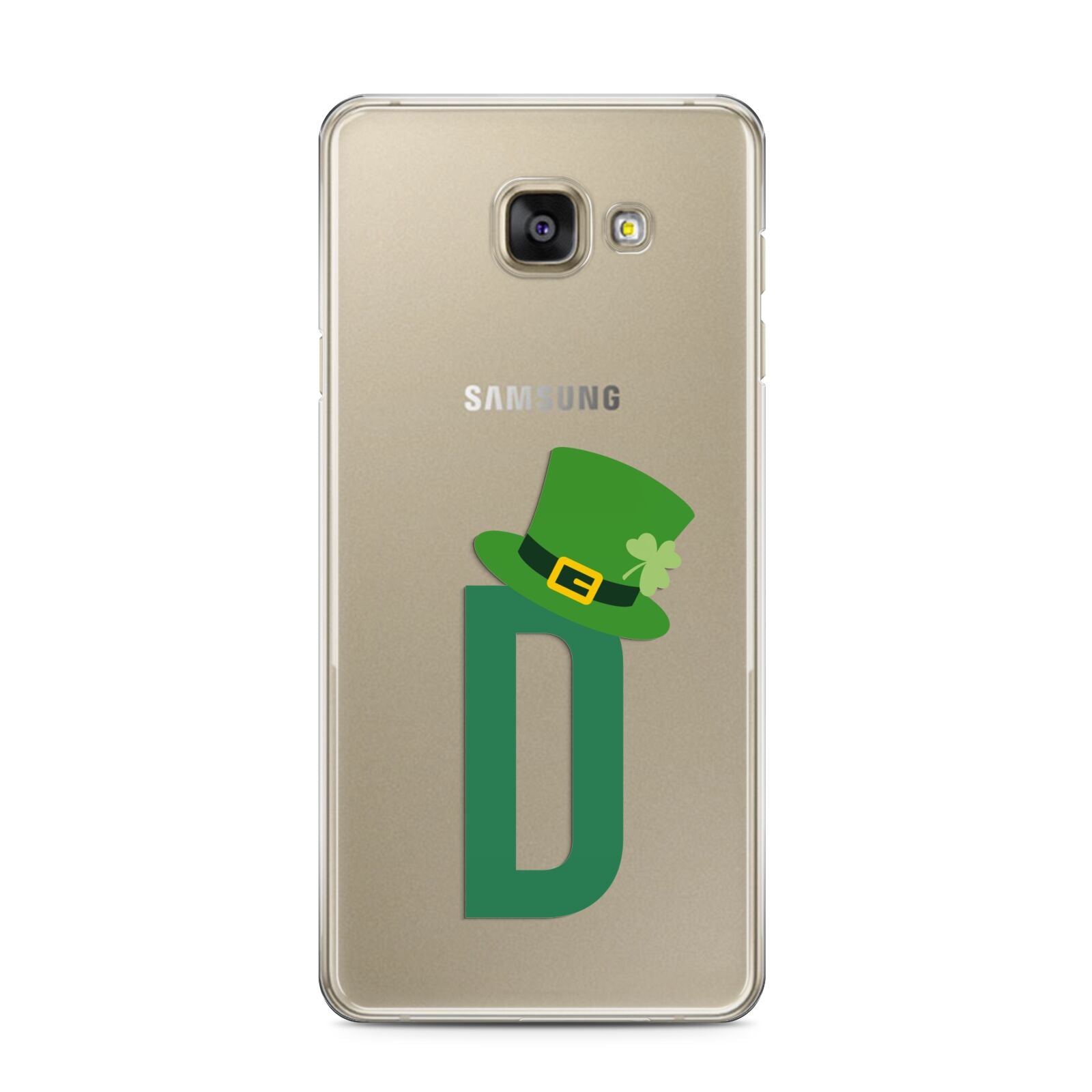 Leprechaun Hat Custom Monogram Samsung Galaxy A3 2016 Case on gold phone