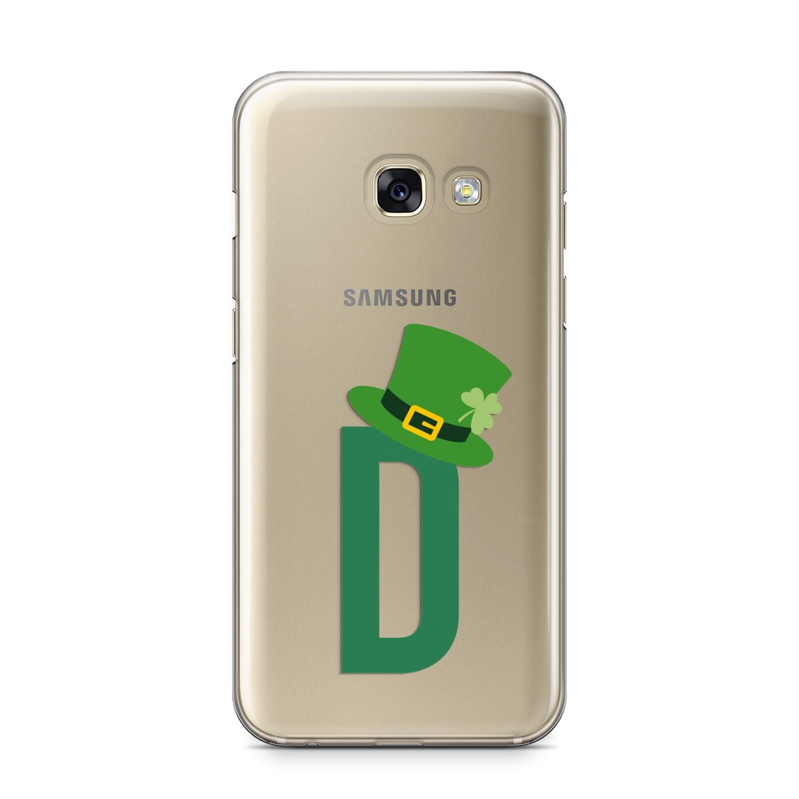 Leprechaun Hat Custom Monogram Samsung Galaxy A3 2017 Case on gold phone