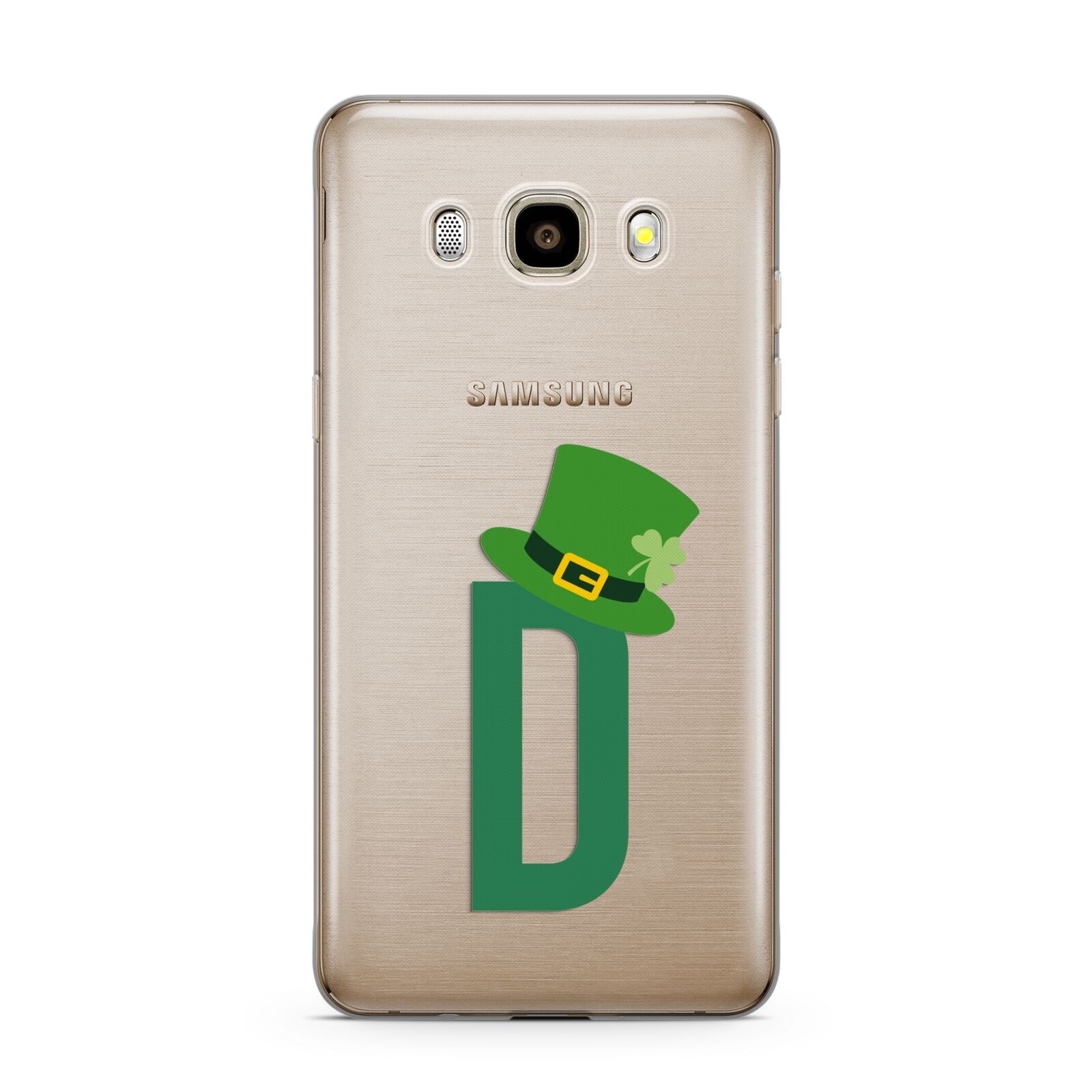 Leprechaun Hat Custom Monogram Samsung Galaxy J7 2016 Case on gold phone