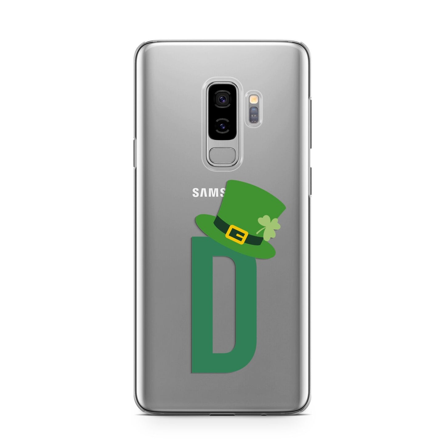 Leprechaun Hat Custom Monogram Samsung Galaxy S9 Plus Case on Silver phone