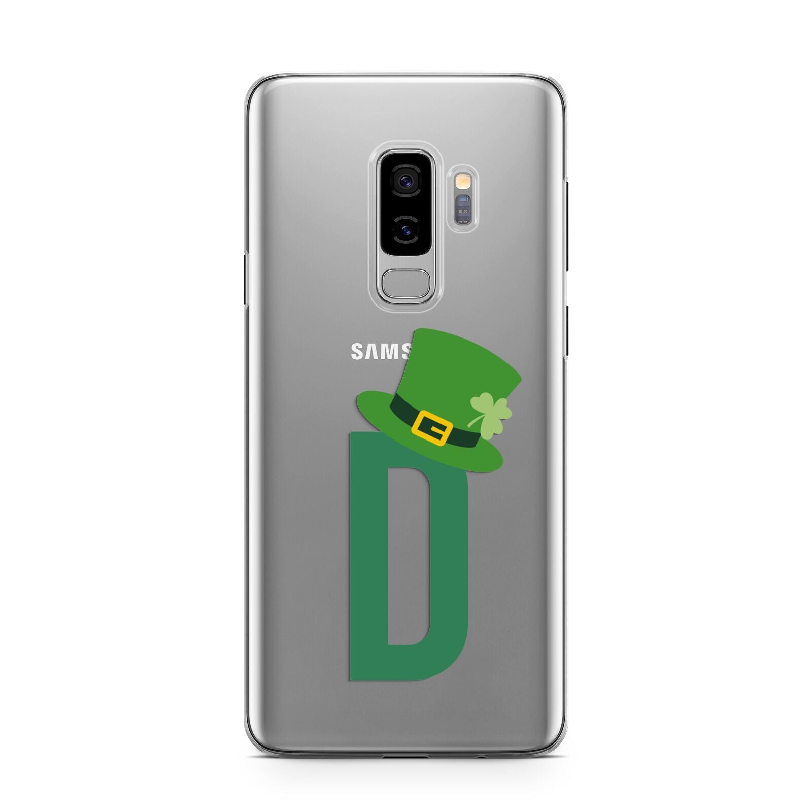 Leprechaun Hat Custom Monogram Samsung Galaxy S9 Plus Case on Silver phone