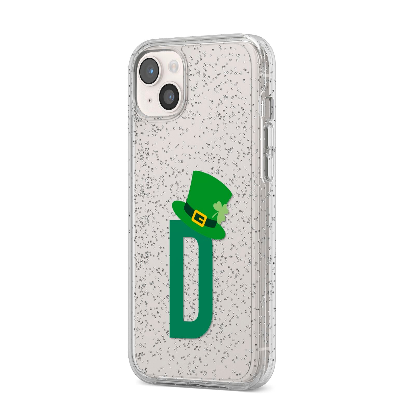 Leprechaun Hat Custom Monogram iPhone 14 Plus Glitter Tough Case Starlight Angled Image