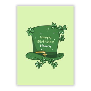 Leprechaun Hat Personalised Happy Birthday Greetings Card