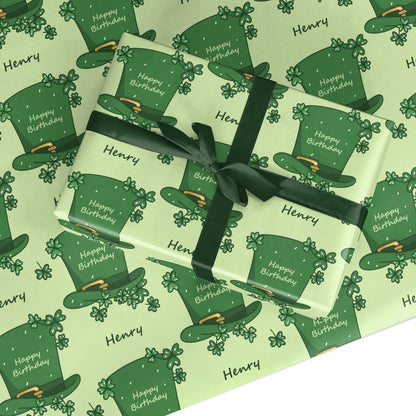 Leprechaun Hat Personalised Happy Birthday Custom Wrapping Paper