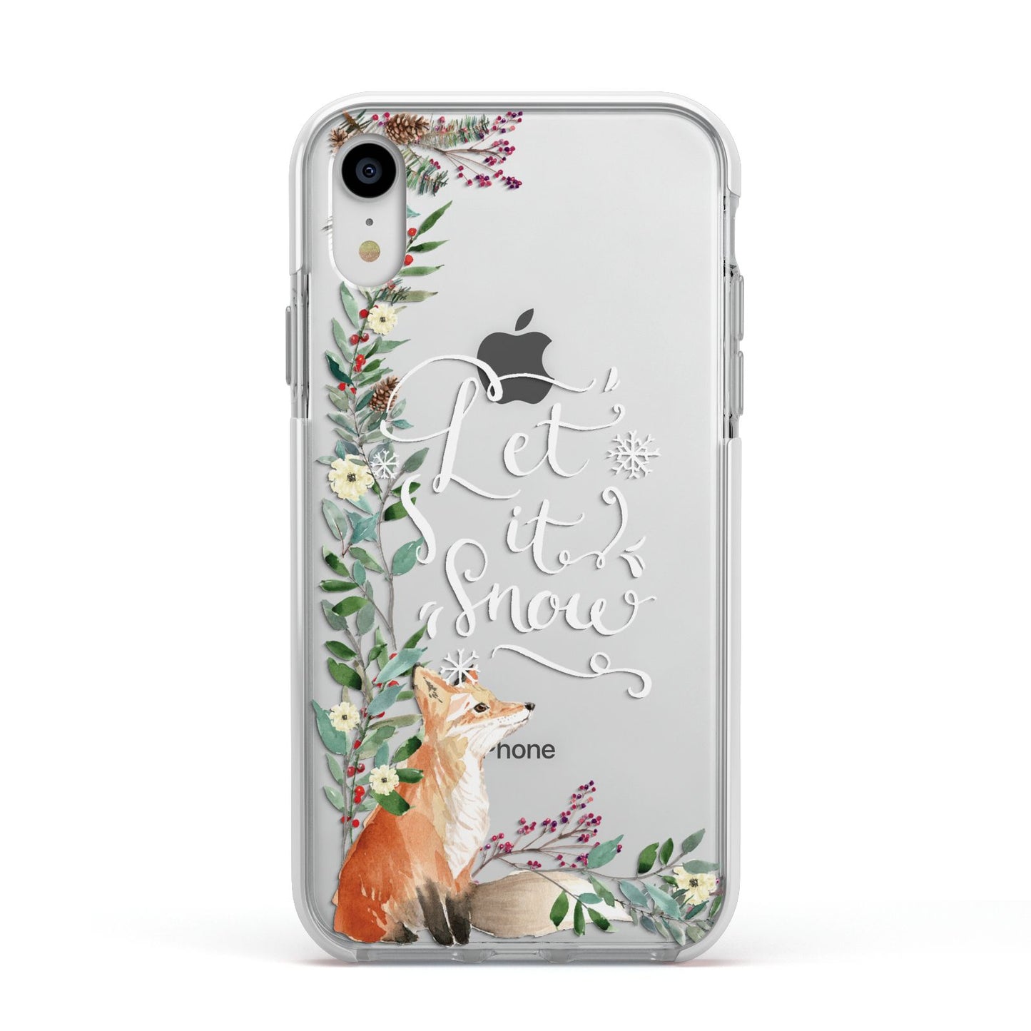Let It Snow Christmas Apple iPhone XR Impact Case White Edge on Silver Phone
