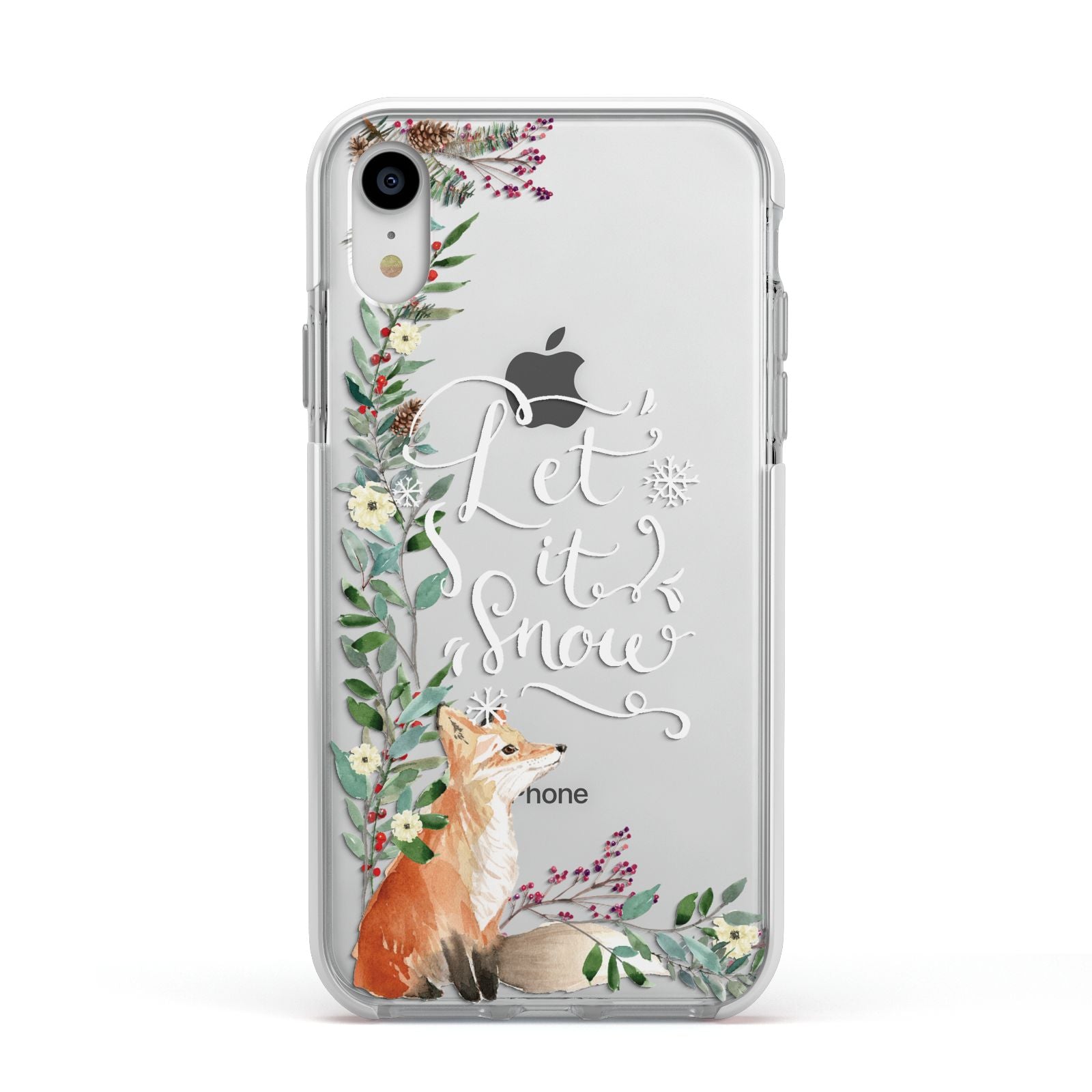 Let It Snow Christmas Apple iPhone XR Impact Case White Edge on Silver Phone