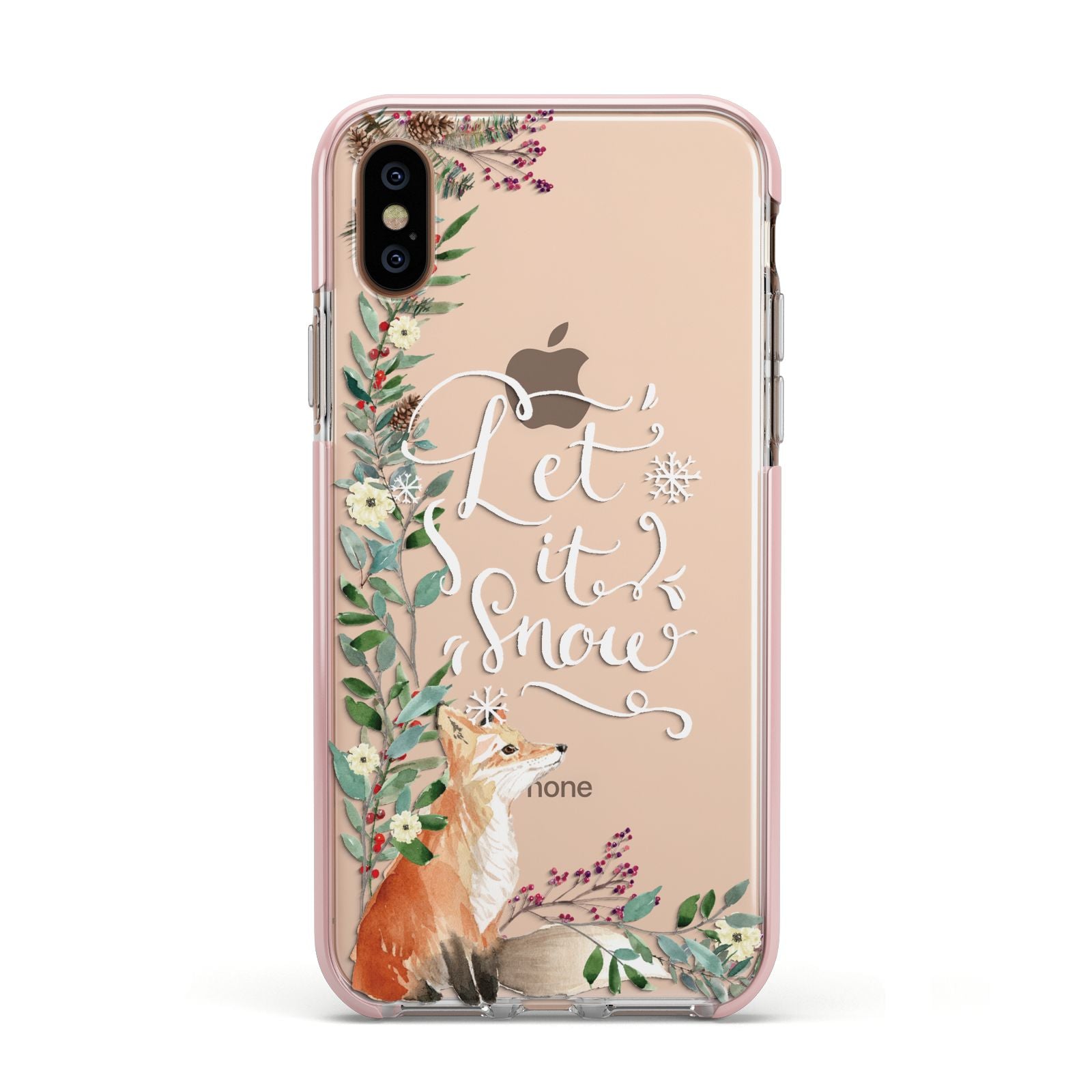 Let It Snow Christmas Apple iPhone Xs Impact Case Pink Edge on Gold Phone