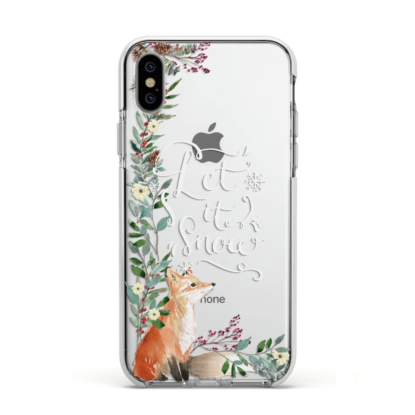 Let It Snow Christmas Apple iPhone Xs Impact Case White Edge on Silver Phone