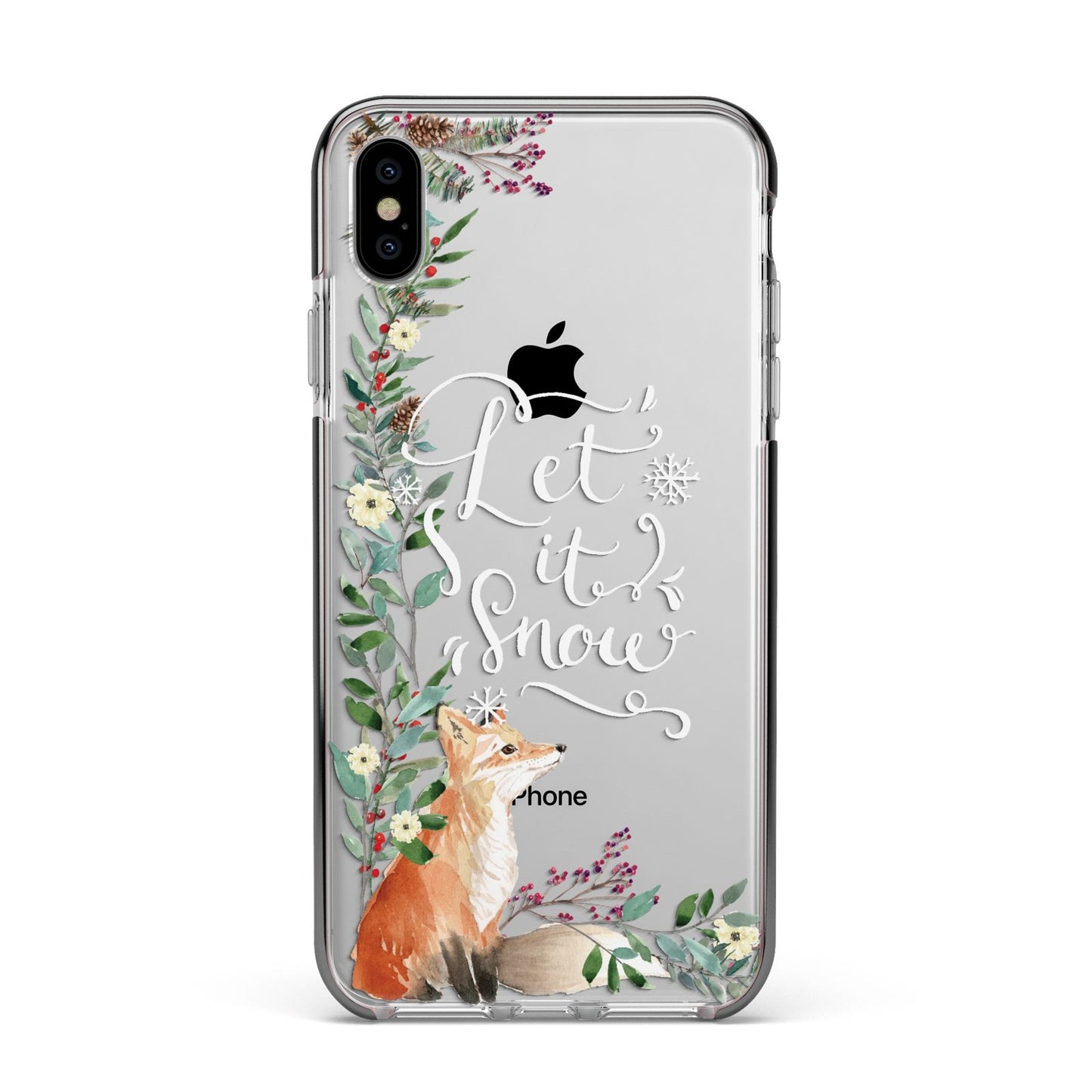 Let It Snow Christmas Apple iPhone Xs Max Impact Case Black Edge on Silver Phone