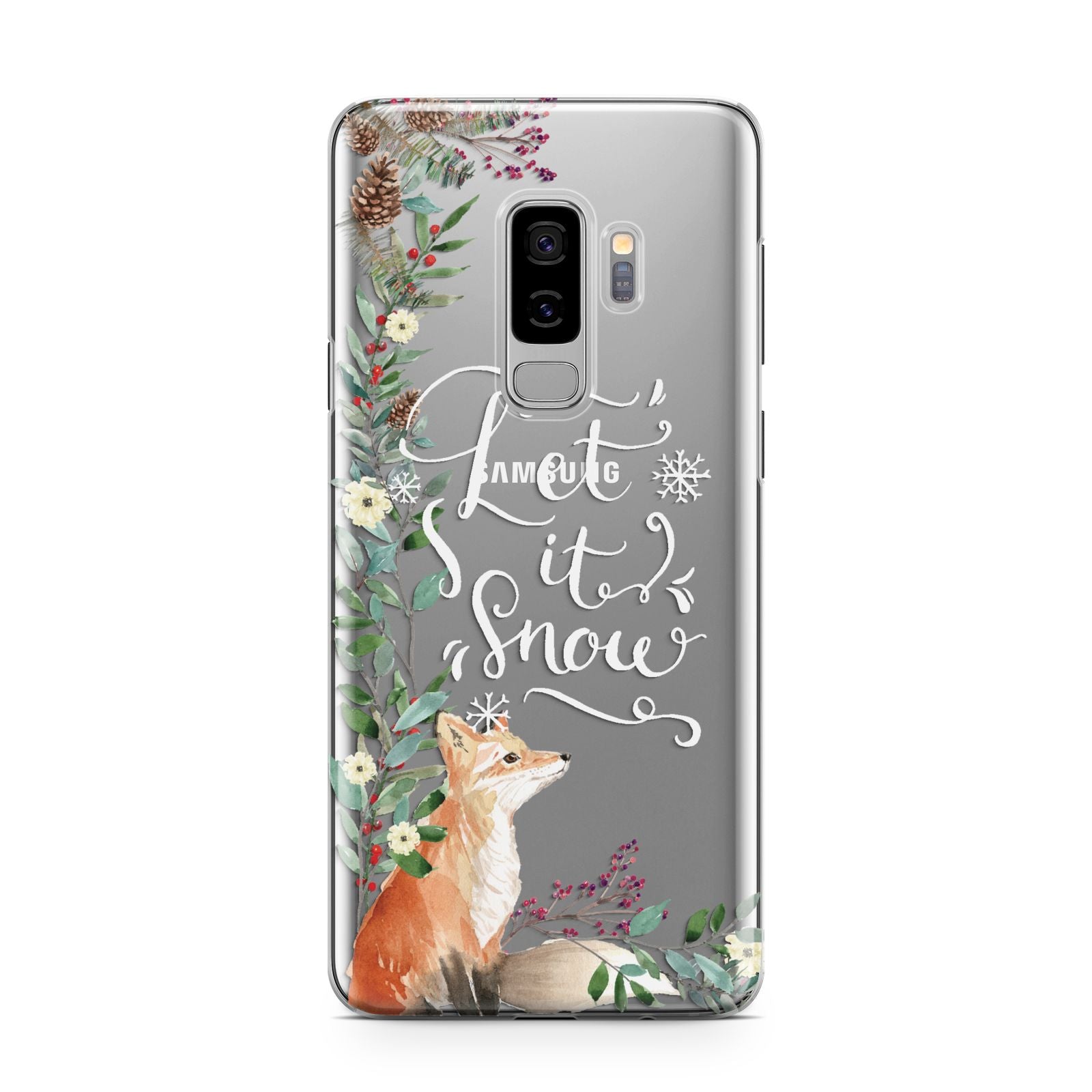 Let It Snow Christmas Samsung Galaxy S9 Plus Case on Silver phone