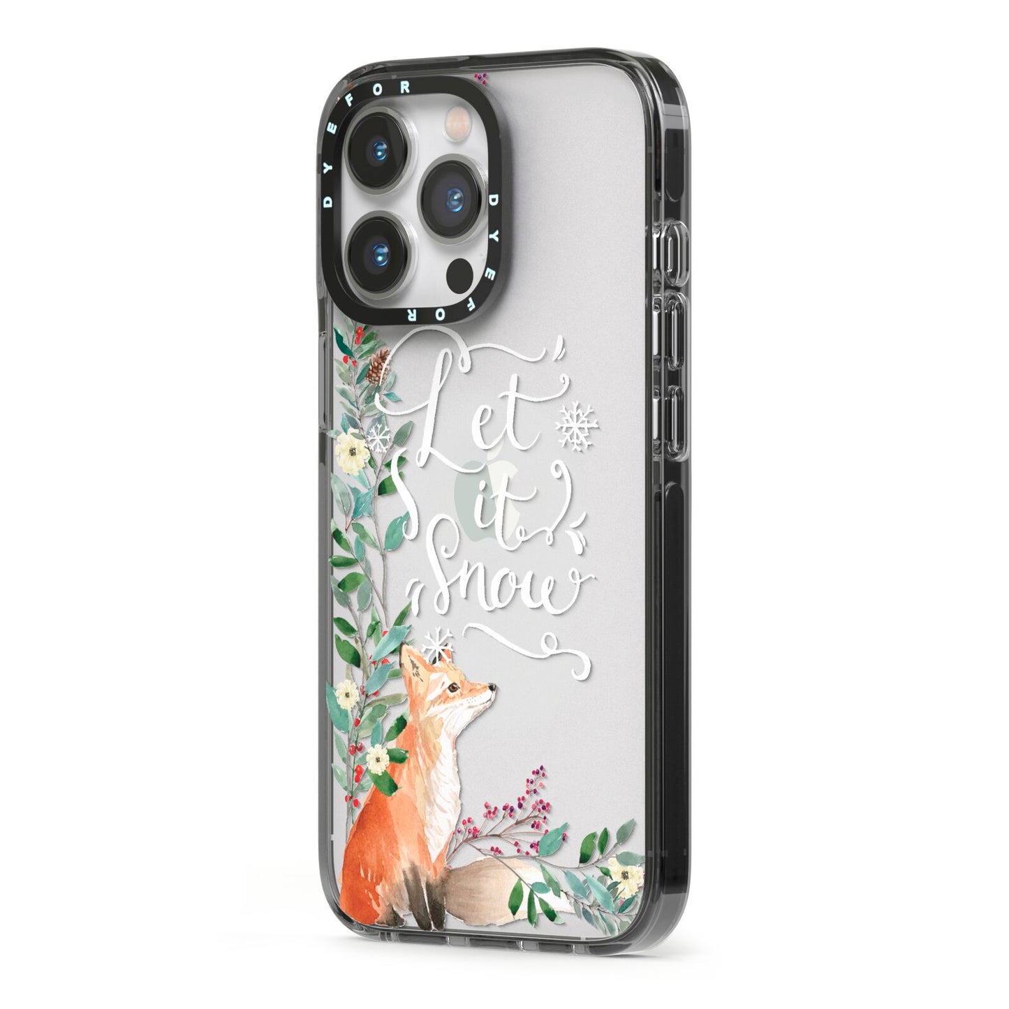 Let It Snow Christmas iPhone 13 Pro Black Impact Case Side Angle on Silver phone