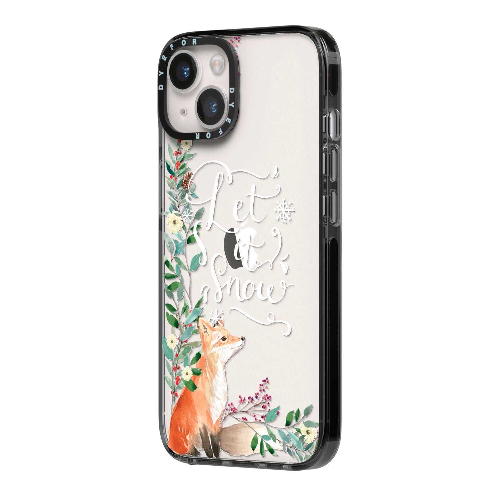 Let It Snow Christmas iPhone 14 Black Impact Case Side Angle on Silver phone