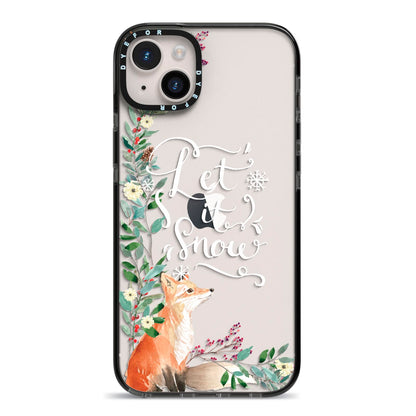 Let It Snow Christmas iPhone 14 Plus Black Impact Case on Silver phone