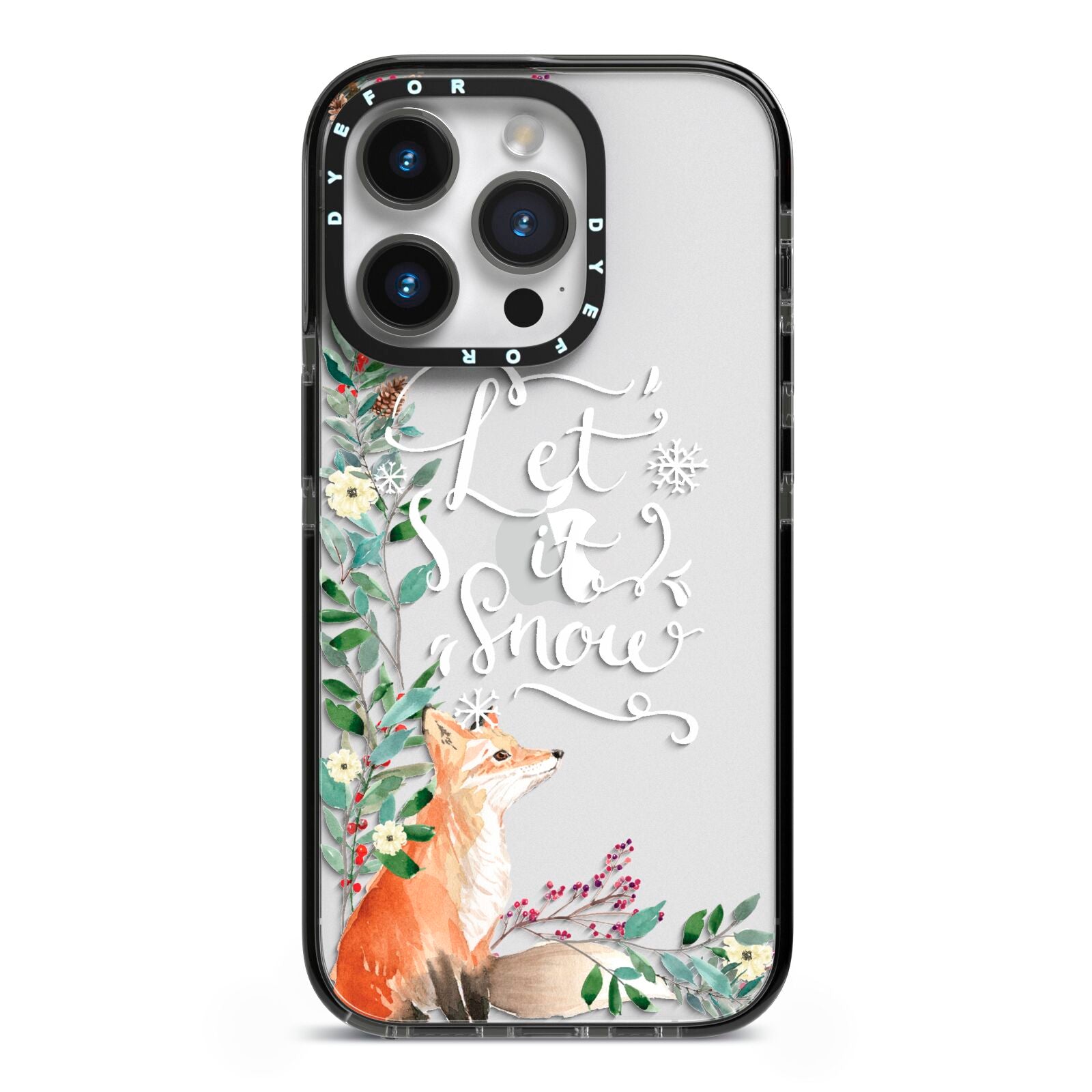 Let It Snow Christmas iPhone 14 Pro Black Impact Case on Silver phone