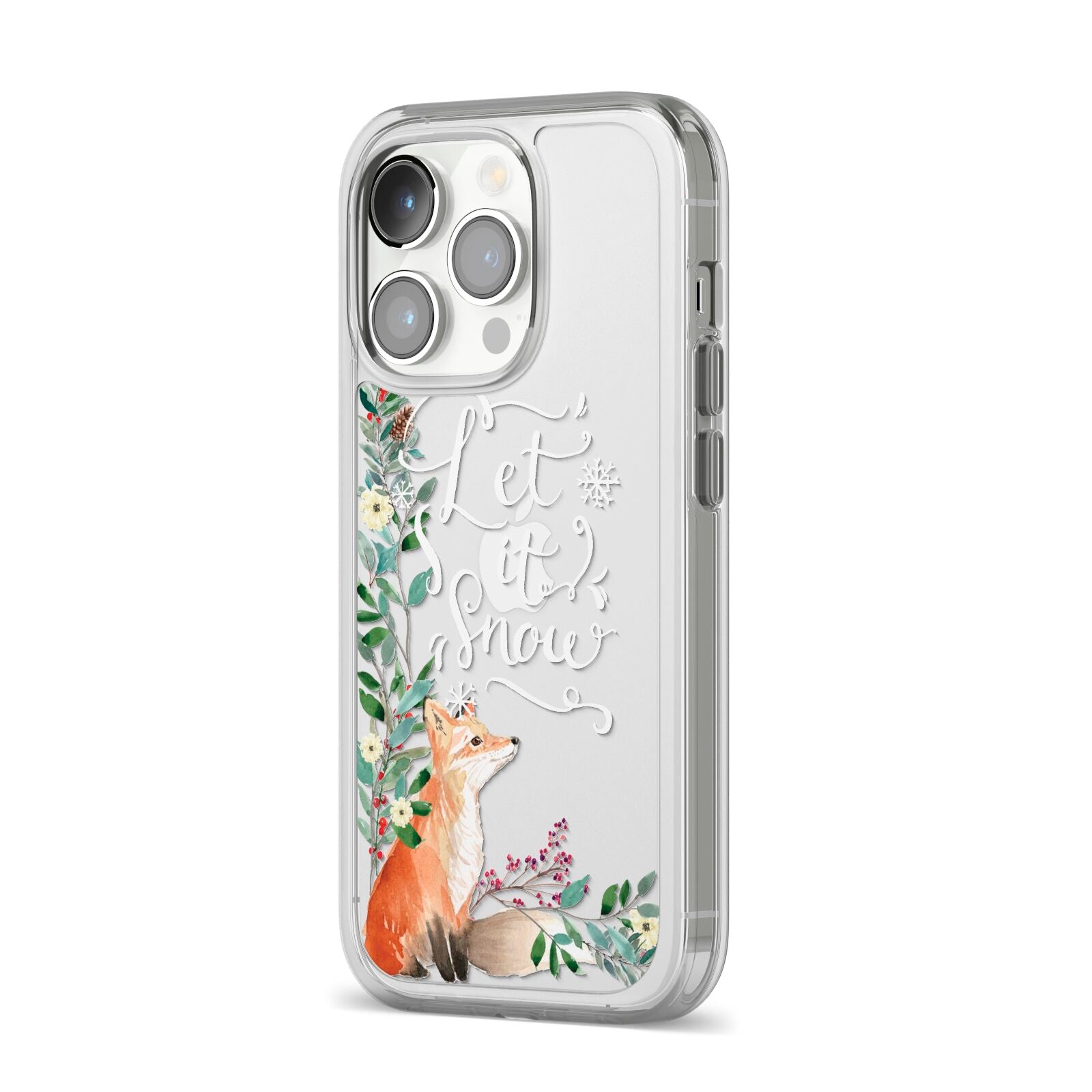Let It Snow Christmas iPhone 14 Pro Clear Tough Case Silver Angled Image