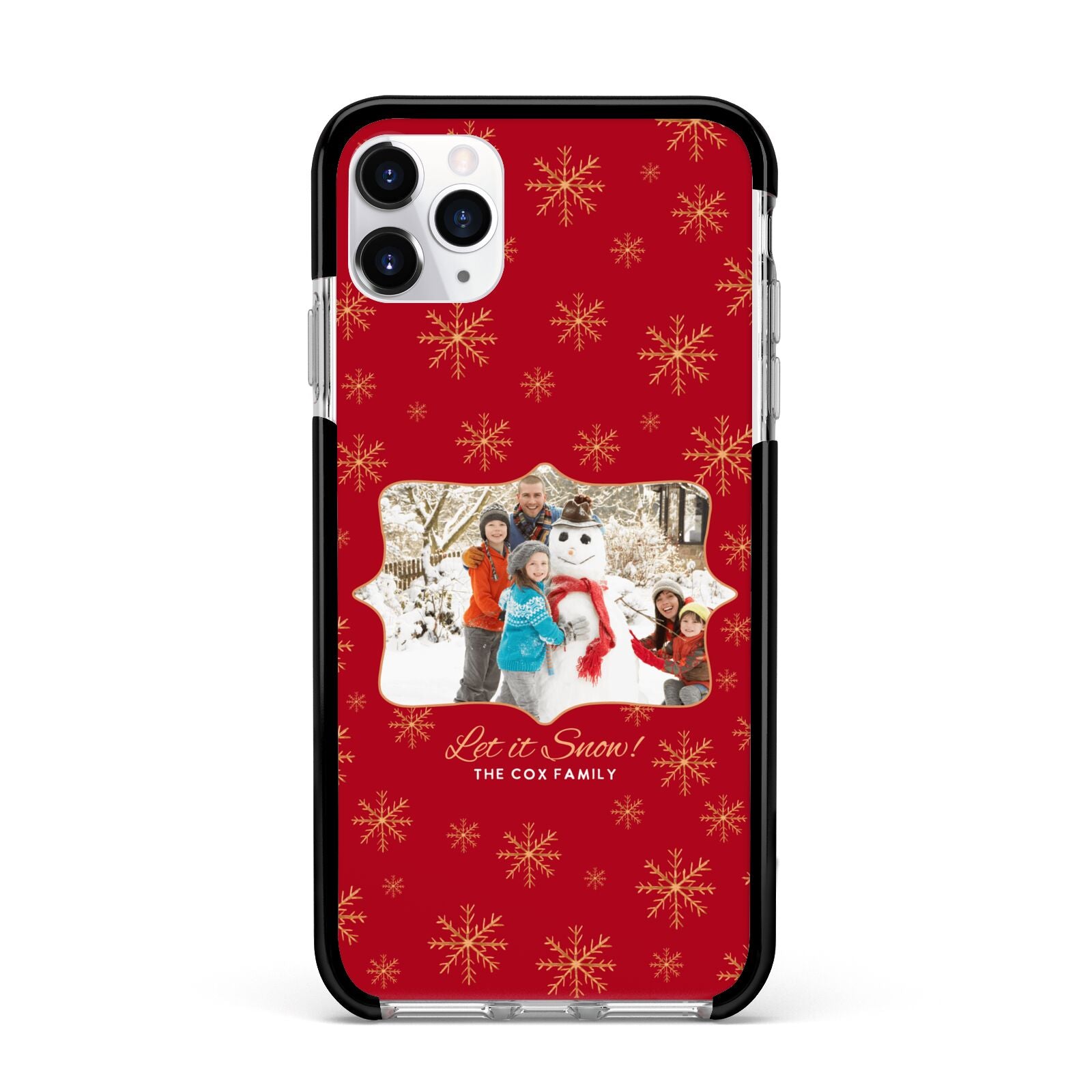 Let it Snow Christmas Photo Upload Apple iPhone 11 Pro Max in Silver with Black Impact Case