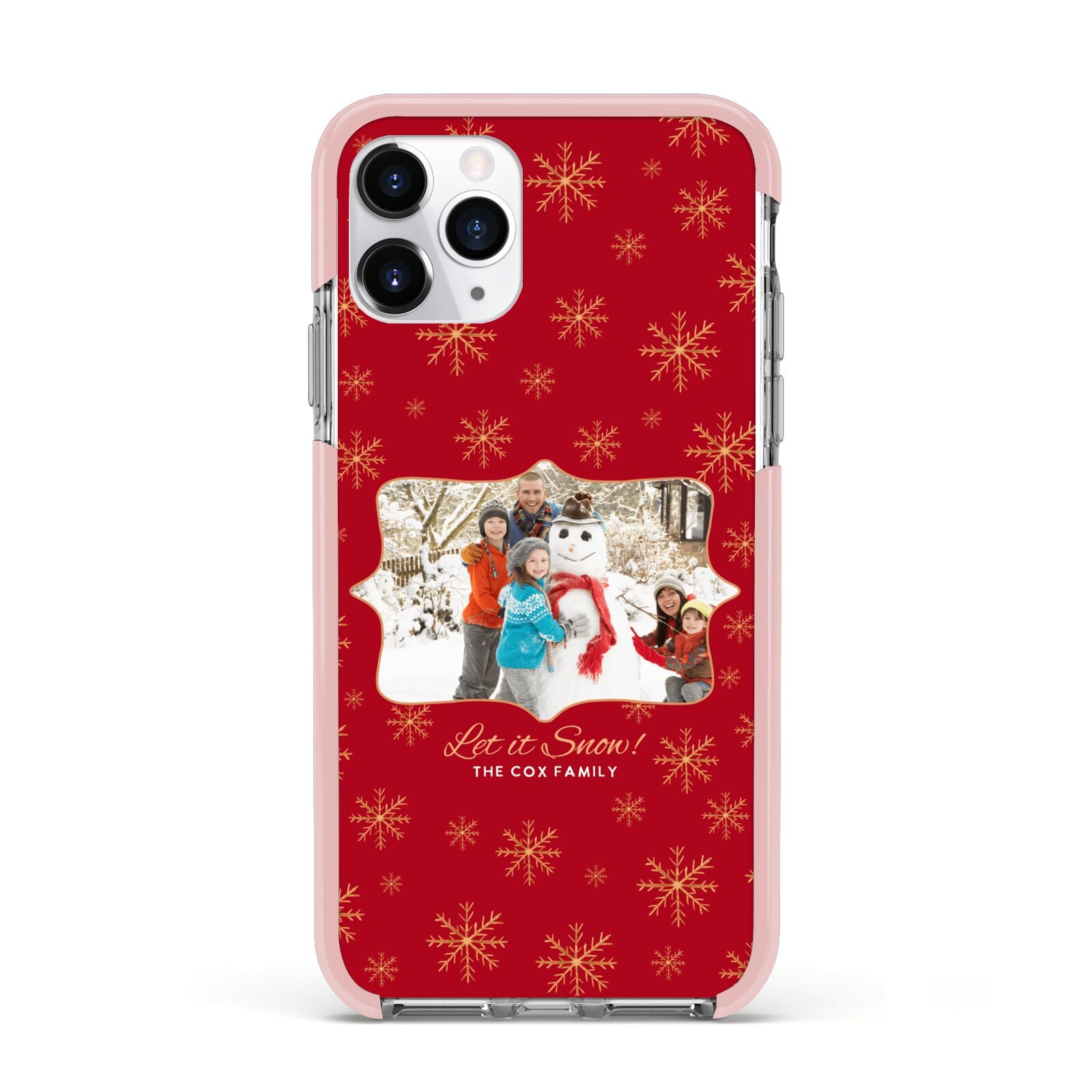 Let it Snow Christmas Photo Upload Apple iPhone 11 Pro in Silver with Pink Impact Case