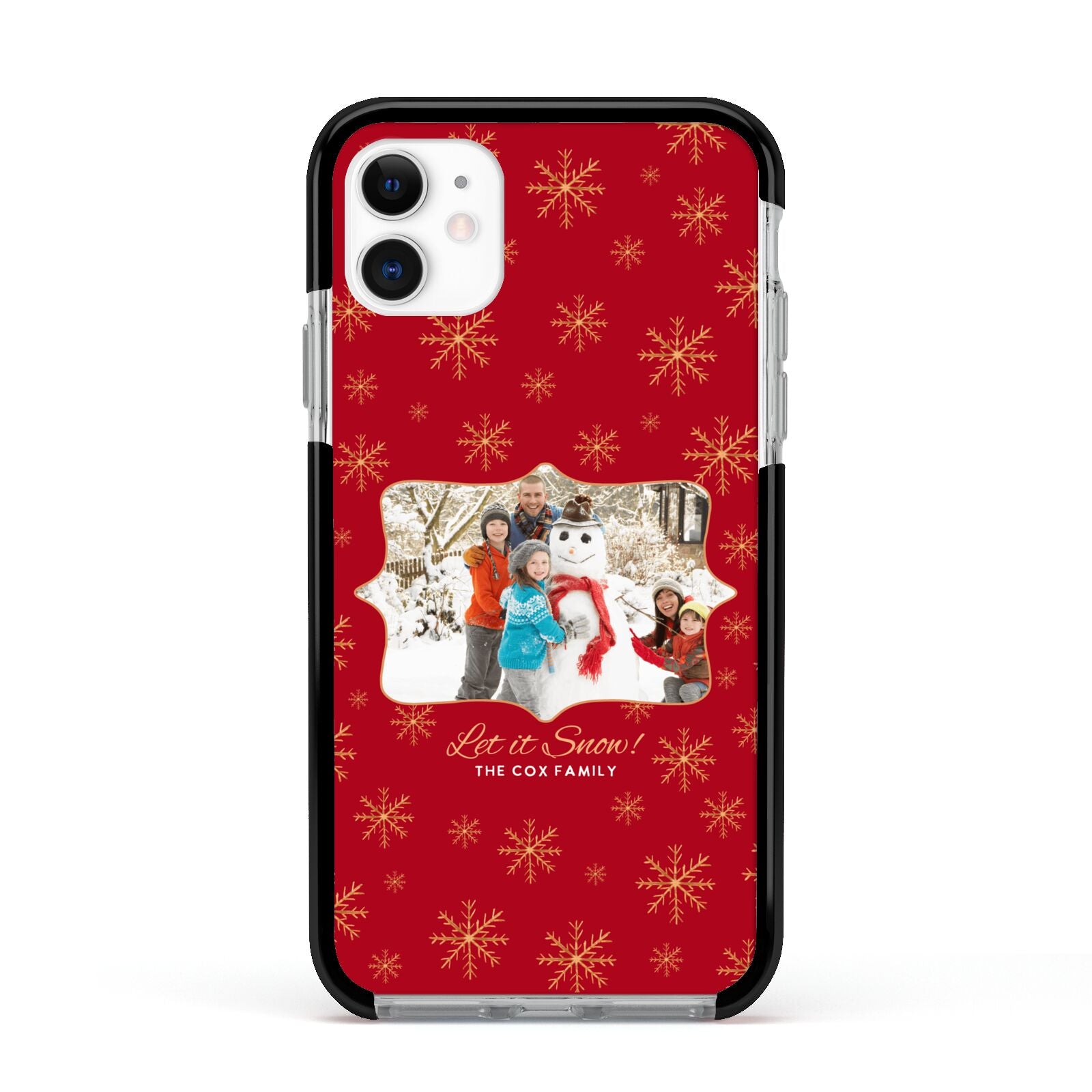 Let it Snow Christmas Photo Upload Apple iPhone 11 in White with Black Impact Case