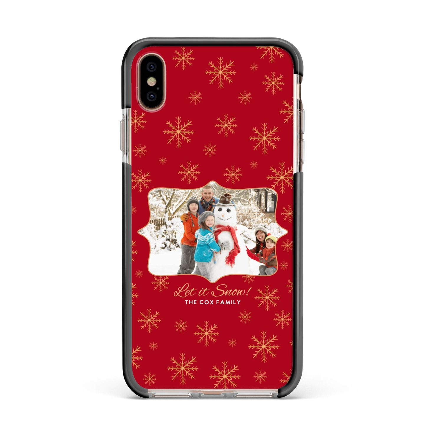 Let it Snow Christmas Photo Upload Apple iPhone Xs Max Impact Case Black Edge on Gold Phone