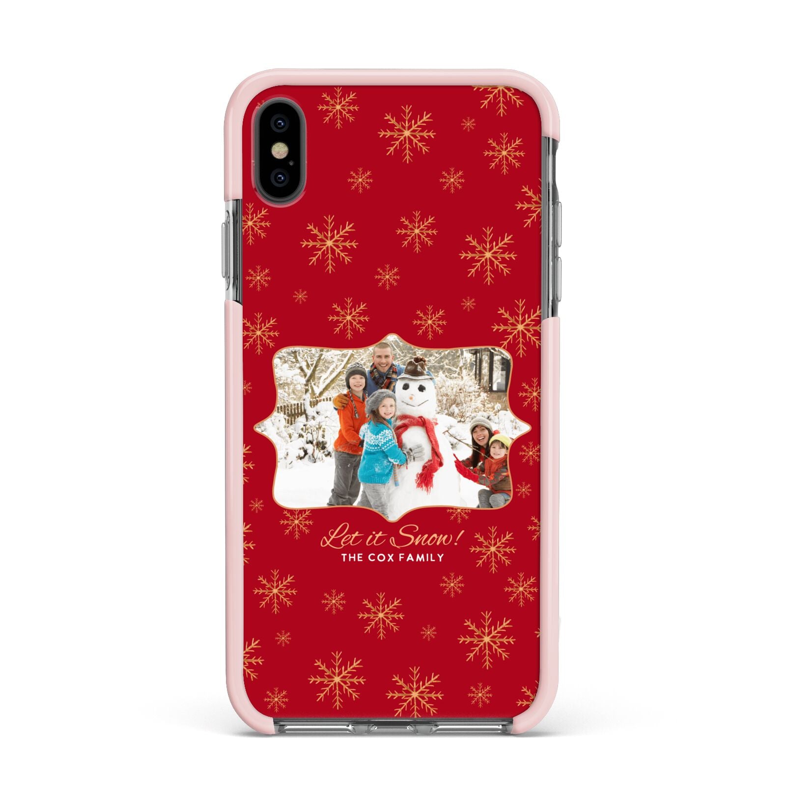 Let it Snow Christmas Photo Upload Apple iPhone Xs Max Impact Case Pink Edge on Black Phone